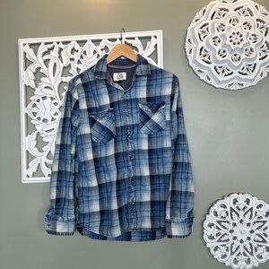 Flag and Anthem Blue Plaid Button Down Medium M
